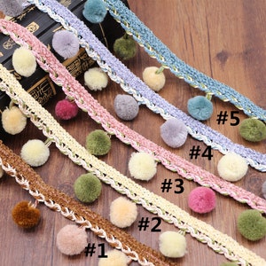 2 Yards Hand knitting PomPom Trim，Fabric Sewing Accessories Pompom Trim PomPom Decoration Tassel Ball Fringe Ribbon Ribbon Ball Fringe QB669