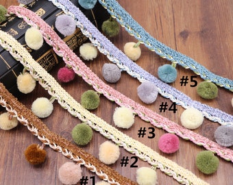 2 Yards Hand knitting PomPom Trim，Fabric Sewing Accessories Pompom Trim PomPom Decoration Tassel Ball Fringe Ribbon Ribbon Ball Fringe QB669