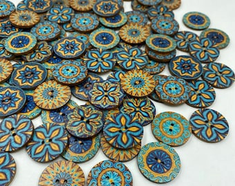 50/100 unidades, botones de madera con diseño floral estilo boho, botones para tejer, botones para hacer bolsos. Contiene un surtido aleatorio de varios colores y diseños.
