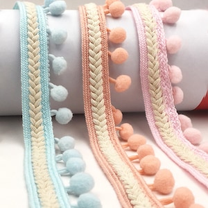 5 jardas pom pom guarnição, acessórios de costura de tecido pompom guarnição pom pom decoração borla bola franja fita fita bola franja qb661