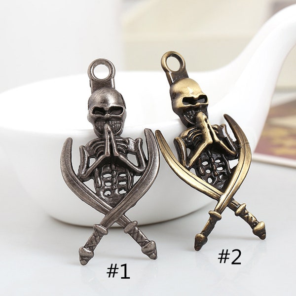 2 pcs Antique Bronze human skeleton,Antique Bronze skull Charms For Bracelet, Craft Supplies, Pendant Treasure