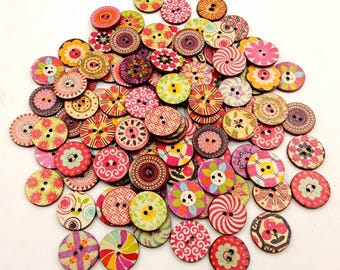 50/100 PCS, Boho Flower Wood Buttons, Knitting Buttons, Bag Making Buttons, Contains A Random Assortment Of Various Colors And Patterns