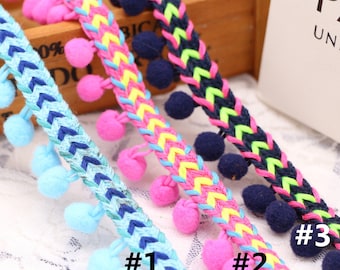 5Yards Circulatie symbool Pom Pom Trim, Stof Naai accessoires Pompom Trim Pom Pom Decoratie Tassel Ball Fringe Ribbon Ribbon Ball QB684
