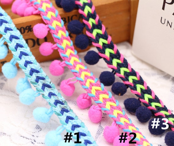 Ruban De Pompons Multicolores 5 Mètres - Diamètre 1,5 Cm - Pour Décoration, Couture, DIY, Fêtes