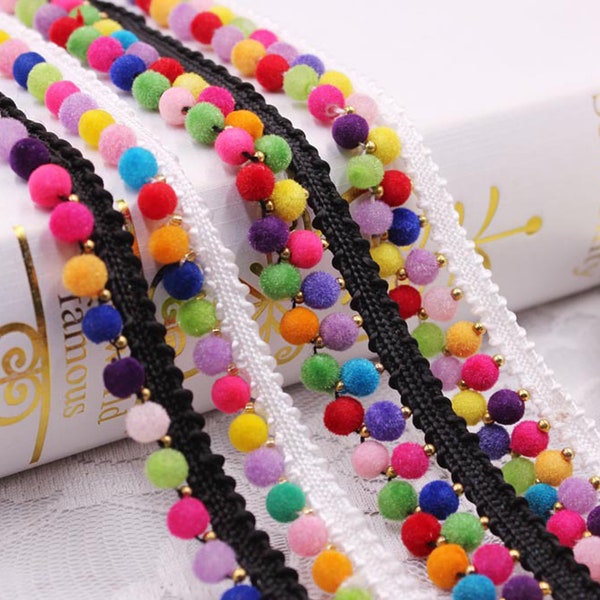 2 Yards  Multicolor combinations Pom Pom Trim，Great for Home Decor & Jewelry Making for bridal dress, millinery, Scarf,costumes design QB667