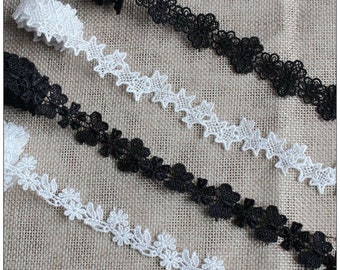 5 Yards Black and white embroidery lace lace Trim,  Great for Home Decor & Jewelry Making for bridal dress, millinery, costumes design