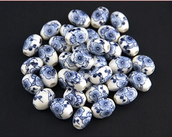 10 stuks chinoiserie Rhombus handgeschilderde keramische kralen, Chinese keramische keramische kralen. Armbanden, Hangers, keramische accessoires TC666