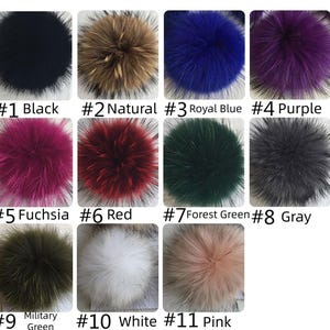 Pompon en fourrure de raton laveur véritable Grand bonnet à pompon en fourrure de raton laveur véritable, cadeau bonnet à pompons en fourrure de raton laveur véritable, pompons amovibles