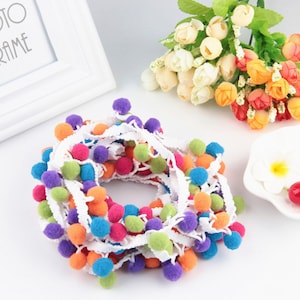 5 Yards Multicolor Pom Pom Trim，Fabric Sewing Accessories Pompom Trim Pom Pom Decoration Tassel Ball Fringe Ribbon  Ribbon Ball Fringe QB664