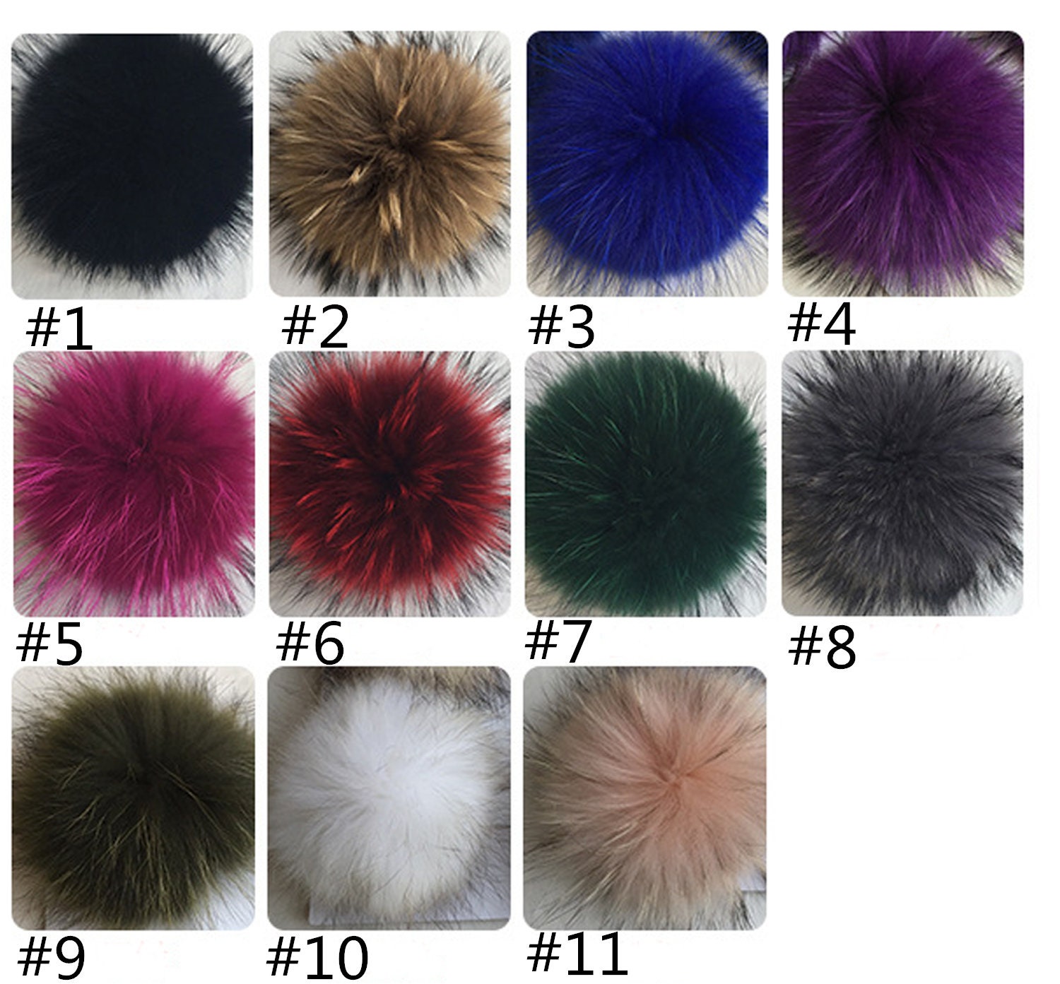 Pack of 12 Faux Raccoon Fur 14cm/5.5inch Pom Poms Fluffy Ball w/ Press  Button