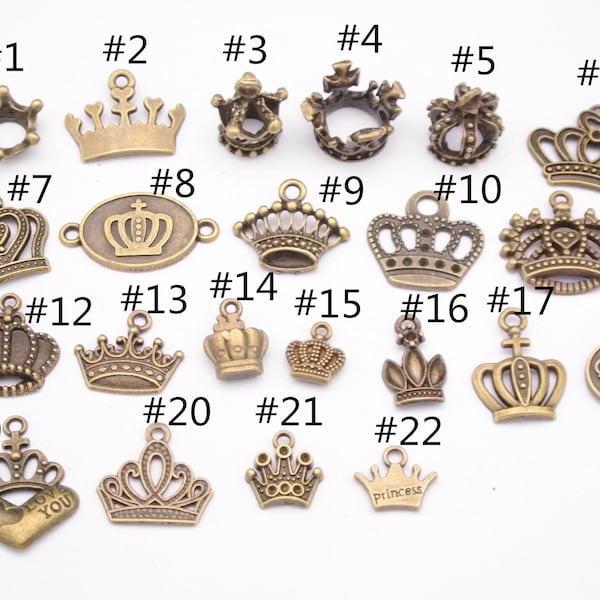 20 pcs Charme de couronne en bronze antique, Charms pour bracelet, Fournitures d’artisanat, Trésor de pendentif de couronne
