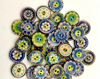 50/100 unidades, botones de madera con diseño floral estilo boho, botones para tejer, botones para hacer bolsos. Contiene un surtido aleatorio de varios colores y diseños.