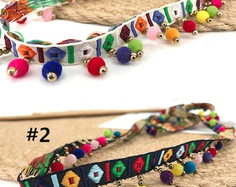 Adorno de pompón bohemio de 5 yardas, accesorio de costura de tela, adorno de pompón, borla, bola, flecos, cinta, bola, flecos, QB676