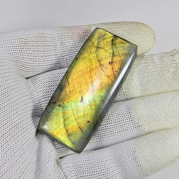 Gorgeous - Yellow Fire Labradorite  Gemstone Handmade And Hand Polished Cabochon Both Side Flat Cabochon Size  92 Cts MI01-18