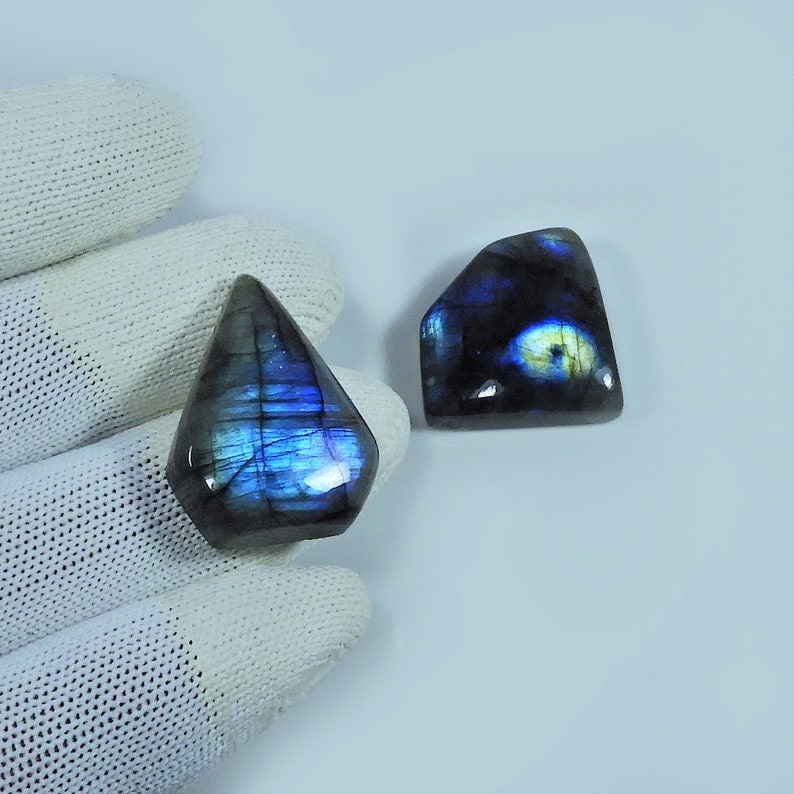 Polished Labradorite loose stone for Silver jewelry 70 Cts Natural Blue Labradorite Gemstone Wholesale Labradorite Cabochon BL-01 2 Pcs
