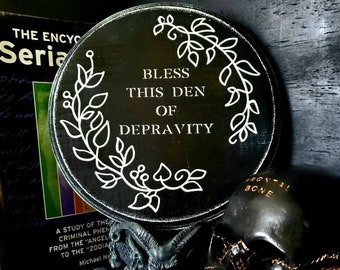 Den of depravity, gothic home decor, gothic wall decor, Halloween, bdsm decor