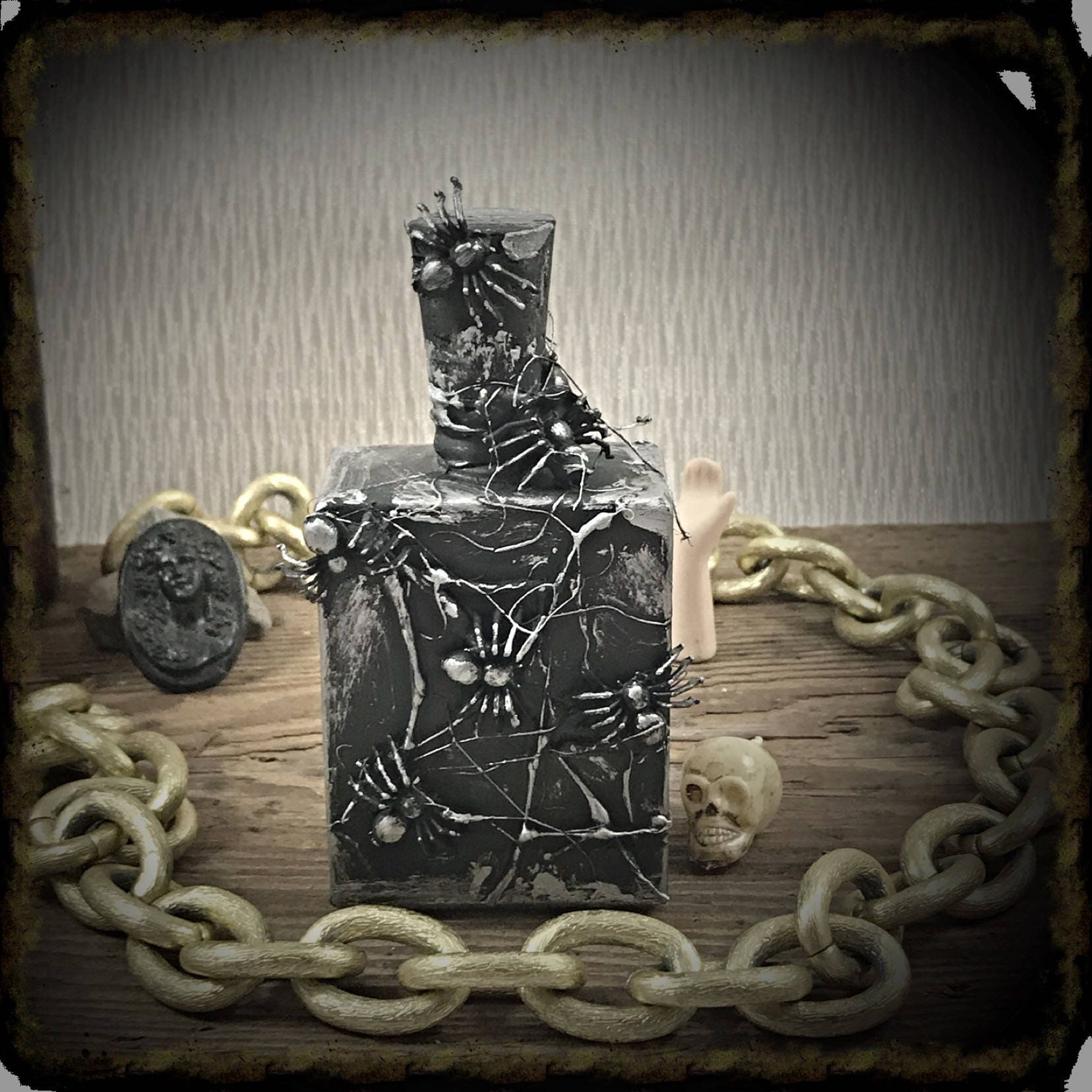 Gothic Perfume Bottle Spiders Goth Vanity Steampunk Home