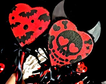 Set of primitive Valentine noisemakers,Valloween decor