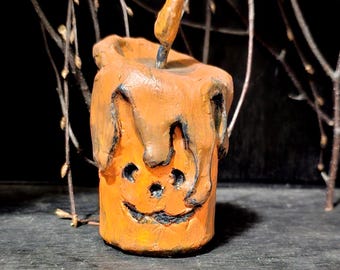 Primitive Halloween Decor,  Jack-o-lantern candle