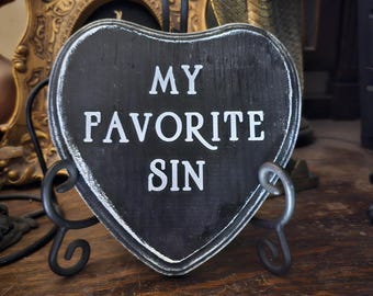 My favorite sin, gothic wall decor, black heart, gothic home decor, goth art
