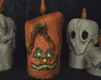 Primitive Halloween Decor,  Jack-o-lantern candle