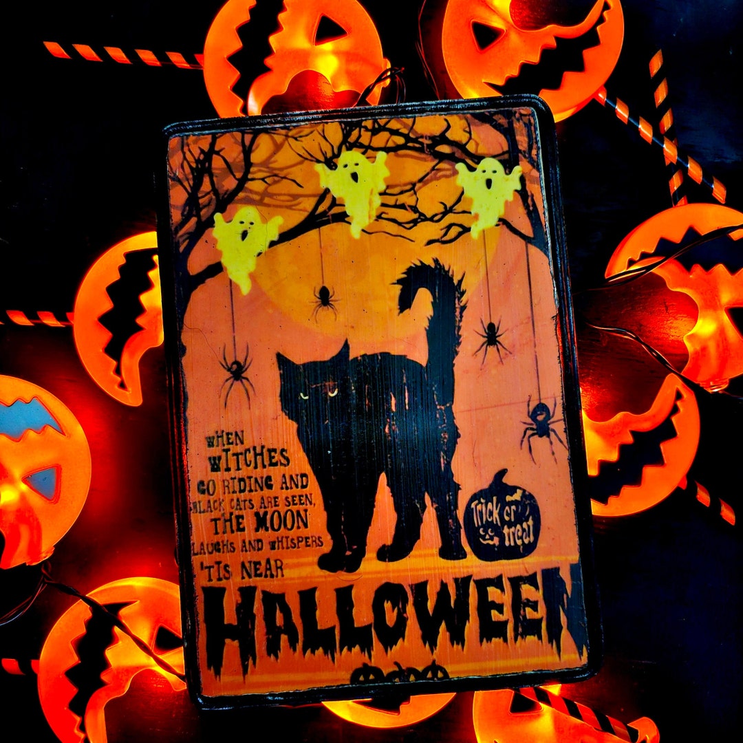 Vintage Halloween Wall Decor Vintage Black Cat Halloween Etsy