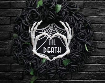 skeleton hands Romantic gothic wreath, Halloween wedding decor