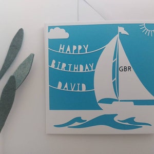Happy Birthday | Yacht Card | Sailing Boat Card | Papercut card | Card for him | Boat Card | Card for Grandad | Sailer