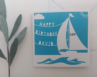 Happy Birthday | Yacht Card | Sailing Boat Card | Papercut card | Card for him | Boat Card | Card for Grandad | Sailer