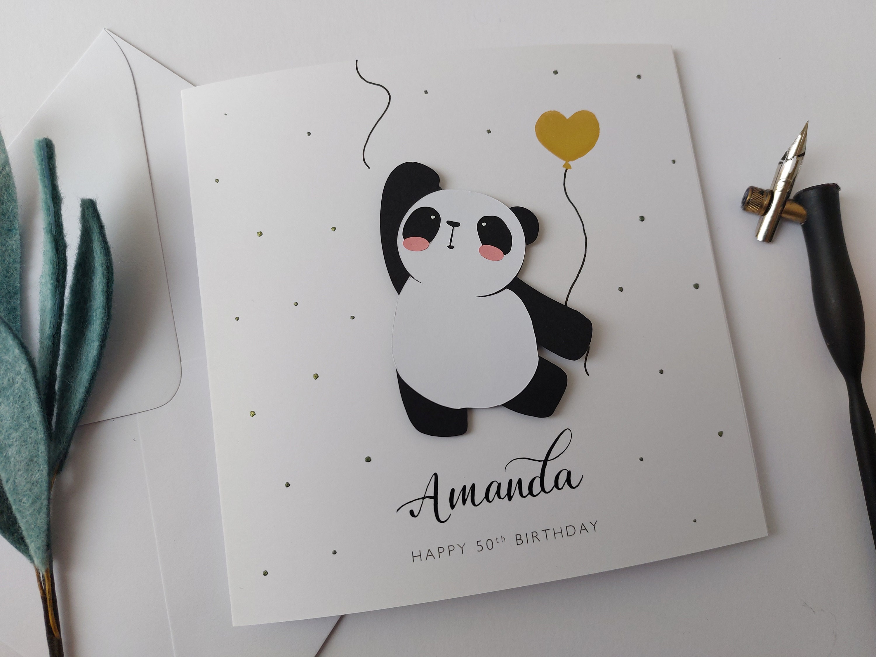 Personalised Panda Birthday Card | Cute Birthday Card | Handmade Panda Card | Card for her | Niece | Daughter | Girlfriend | Any age