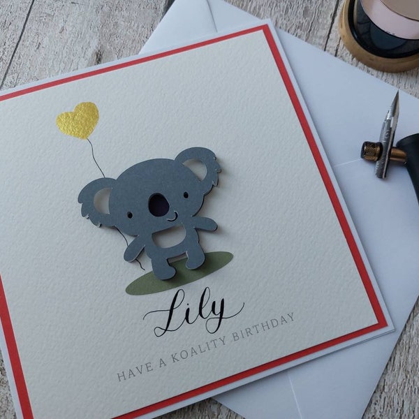 Personalised Koala Birthday Card | Cute Birthday Card | Handmade Koala Card | Card for her | Niece | Daughter | Girlfriend | Any age