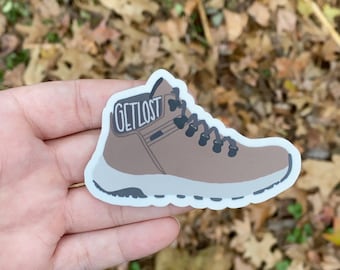 Get Lost- Hiking Sticker, Mountains, outdoors, hiking, Gift for hiking Lovers, Weatherproof Sticker, Hiking themed Sticker, DieCut Sticker