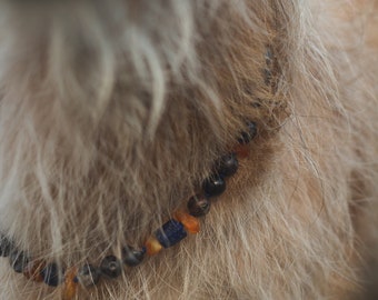 Collier pour chien / Pierres précieuses naturelles / Perles de lapis-lazuli, d'ambre, d'opale africaine et d'obsidienne / Pierres de guérison pour chiens/Collier pour chiens