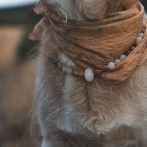 Collar for dogs and cats / natural gemstones / Jasper and Agate beads / healing stones for dogs/hand painted silk bandana/necklace for dogs