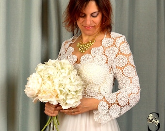 Bridal Guipure Lace topper 2 length sleeves, Plus size bridal lace top, Bridal Crochet top