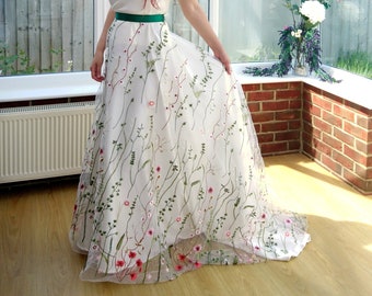 Floral wedding skirt, Embroidered floral wedding skirt, Boho wedding skirt