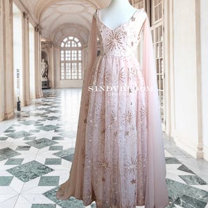 Celestial Wedding Dress with Detachable Veil Cape &quot;Jasmine&quot;,Starry Moon Bridal Gown, Available in 5 Colors, Fairy Tale Princess Dress