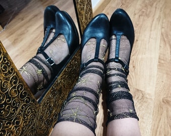 Stars socks, Sheer socks, Constellation socks, witchy socks