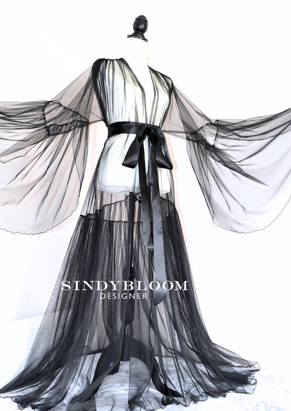 mesh dressing gown Long Sleeve Sheath Gown with Sheer Panels 37671