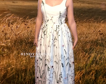 Floral Embroidered Wedding Dress, Boho Bridesmaid Gown, Custom Made