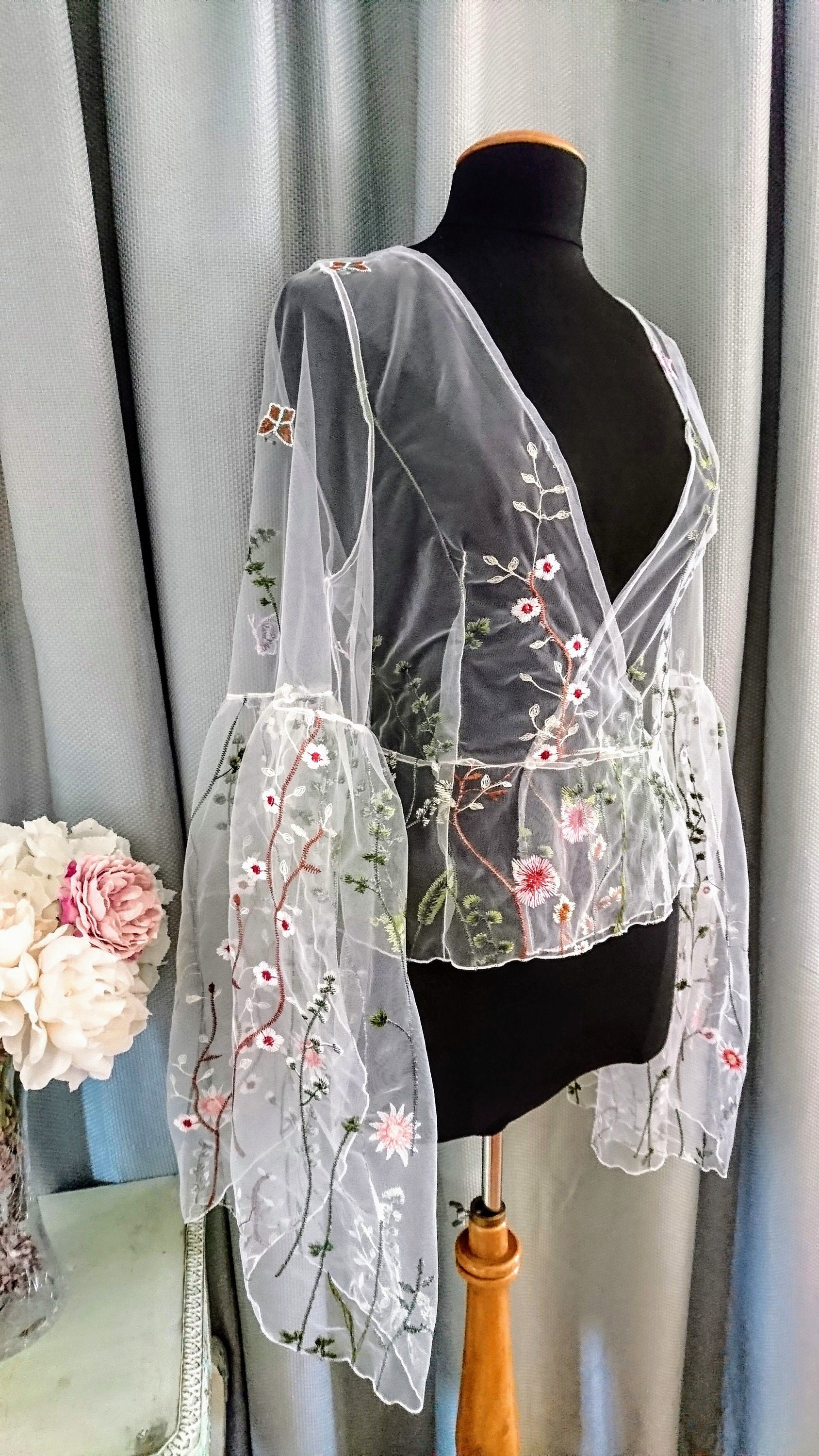 NEW! Floral Embroidered Tulle Blouse, Floral Sheer Jacket - Etsy