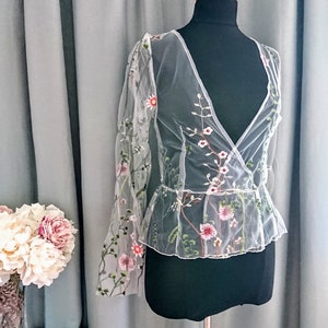 Floral Embroidered Sheer Shirt