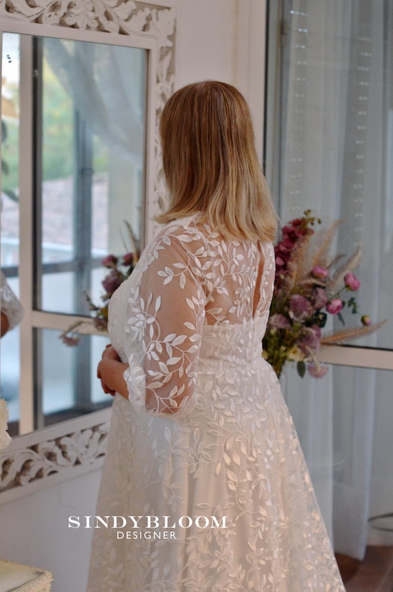 green emerald velvet dress Zapaka Women Ivory Long Wedding Dress with Embroidery Tulle Long Sleeves Bridal Dress, Ivory / US16W