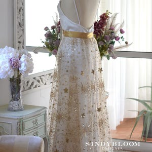 Detachable celestial overskirt, Celestial wedding skirt, Stars embroidered bridal skirt available in 5 colours