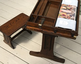 Rare Chautauqua Child's Industrial Desk with Base & Seat