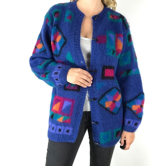 Vintage L. L. Bean Blue Geometric Mohair Blend Car