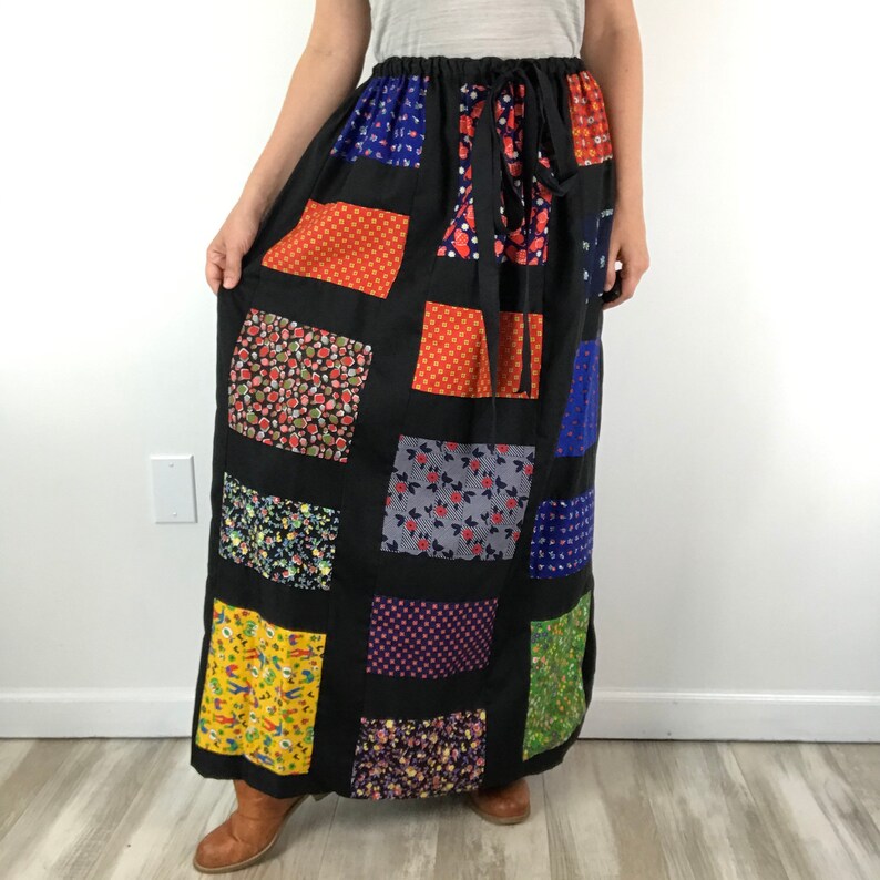Vintage 60\u2019s 70\u2019s Patchwork Hippie Prairie Boho Maxi Skirt