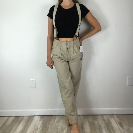 Jordache Vintage 80’s Suspender Khaki High Waisted