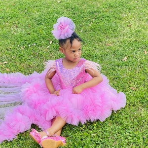 Pink Flower Girl Dresses detachable train, Long Tail Girl pageant Party Frock, Custom Kids Couture, Flower Girl dress, Princess baby gown