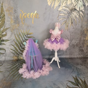 Lilac Sequin Tulle Baby Dress, Detachable Train, Flower Girl Outfit